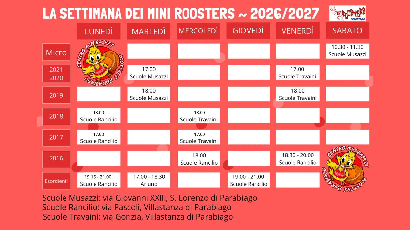 Orari minibasket 2026 2027